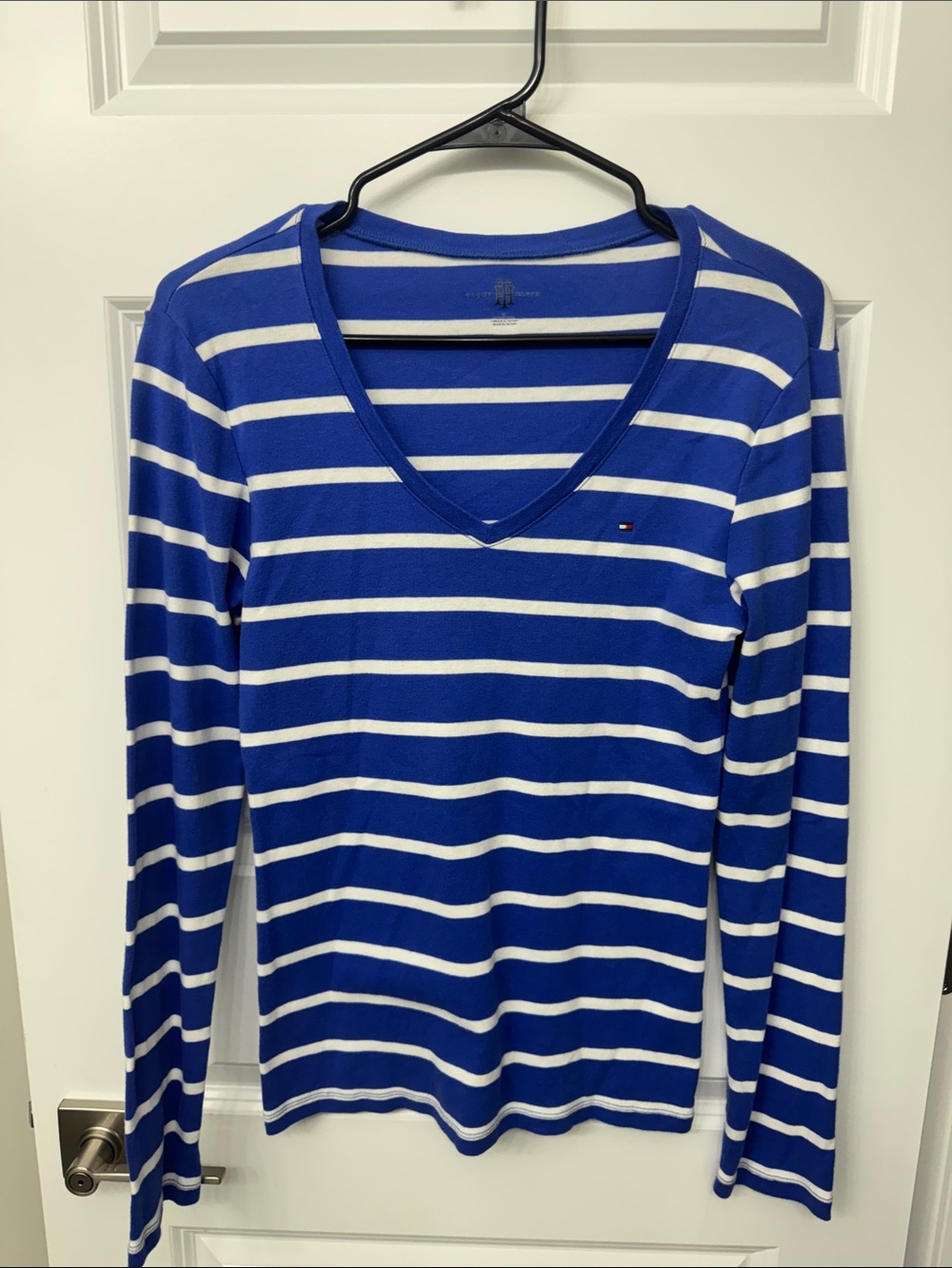 Tommy Hilfiger Royal Blue & White Striped V-Neck Sweater